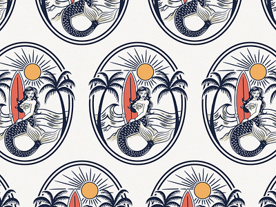 Mermaid artwork that I created for a client last year. artwork badge branding illustration t shirt tee vintage