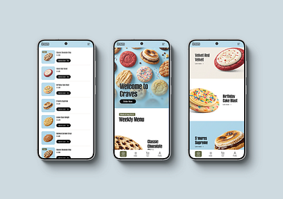 Craves App UI Design android app app design bakery app clean ui concept cookie app crumbl delivery app e commerce food app ios app minimalist mobile app mobile ui modern design product design ui ux visual design