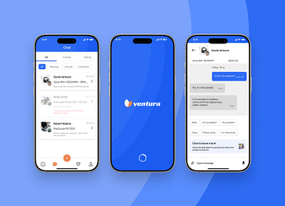 Chat - Ventura App UI Kit – Classifieds. E-Commerce. Listing blue chat classified clean ecommerce figma graphic design ios listing messaging mobile mobile design modern orange
