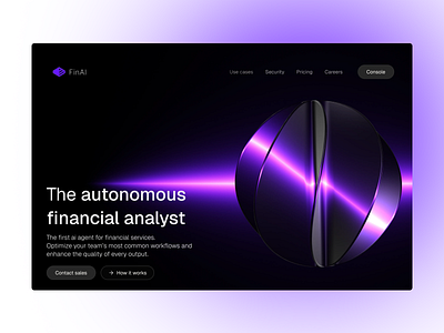 Hero section | FinAI 3d 3d design ai ai startup animation finance fintech graphic design hero roast hero section product design startup tech technology ui uiux design ux web design y combinator