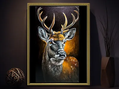 Original Acrylic Painting Deer – Animal Artwork by Ukrainian Art animal art deer hand painted handmade paint painting ukraine wild