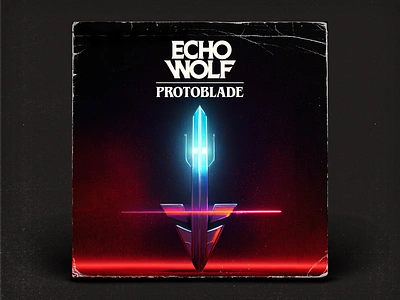 Echo Wolf - Protoblade album art cover art glow midjourney music neon retro sword synthwave texture typography