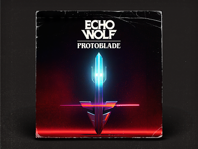 Echo Wolf - Protoblade album art cover art glow midjourney music neon retro sword synthwave texture typography