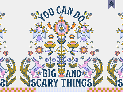 You Can Do Big and Scary Things boho branding character design design fashion flat floral flowers folk geometric gradient hare illustration logo pattern pink print rabbit retro vector illustration
