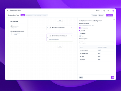 AML Made Easy aml best ux clean conditional flow dashboard fresh id verification kyb kyc logic builder minimalist modern new trend onboarding open for work pattern product design side panel trending web desktop