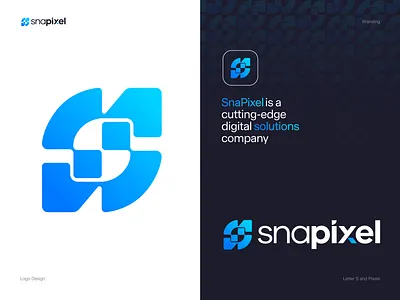 Snapixel Logo (Snap and Pixel) brand branding cutting edge digital solutions icon identity letter s logo logo design logodesign logomark logos mark pixel s logok s pixel symbol vector