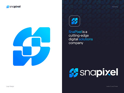 Snapixel Logo (Snap and Pixel) brand branding cutting edge digital solutions icon identity letter s logo logo design logodesign logomark logos mark pixel s logok s pixel symbol vector