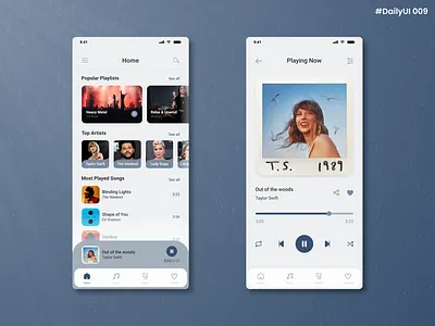 Daily UI #009 - Music Player art artists blue branding daily daily 100 challenge daily ui daily ui 009 dailyui design discover graphic design minimal minimalism music player sound taylor swift ui ux