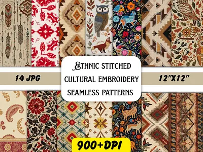 Ethnic stitched cultural embroidery seamless patterns embroidery ethnic and tribal embroidery highest quality macimalist designs textile surface seamless pattern