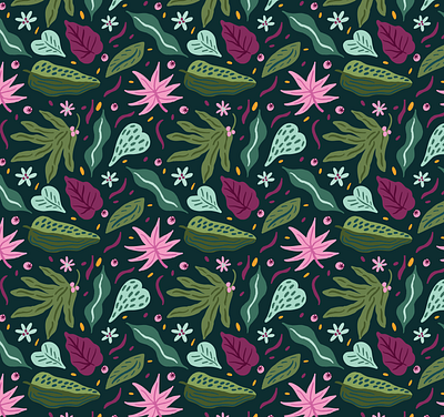 Jungle Foliage Seamless Repeat Pattern foliage hand drawn illustration pattern pattern design plant illustration plants procreate