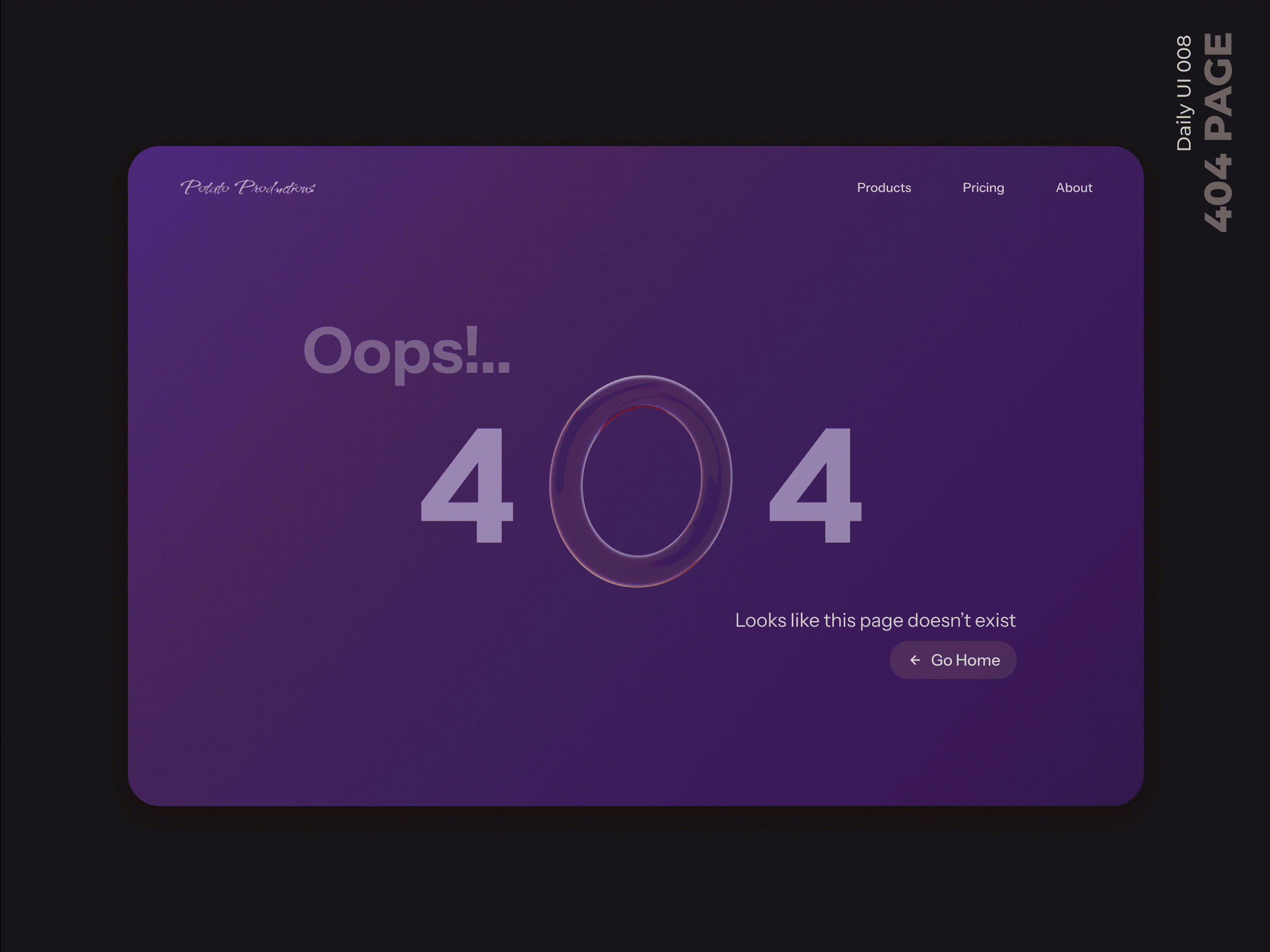 Daily UI 008 - 404 page 404 page animation dailyui page not found purple
