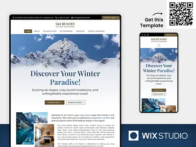 Ski Resort & Booking - Wix Studio Website Template accomodation accomodation website apartment apartment website beautiful website chalet hotel lodge lodge chalet template mountain hotel reservation cms short term rental website ski resort vacation rentals website template wix studio wix studio website wix studio website template