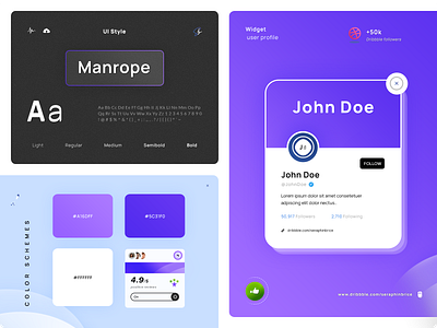 Widget User profile badge banner brand branding color schemes graphic design icon set icons designer instagram post manrope photoshop psd positive reviews print designer senior designer typeface typo typography ui style ui style guide ui ux designer user profile widget