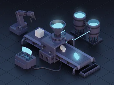 Factory 3d 3d design art branding clean conveyor creative cute design factory graphic design illustration isometric landing page minimal photoshop render robot ui workspace