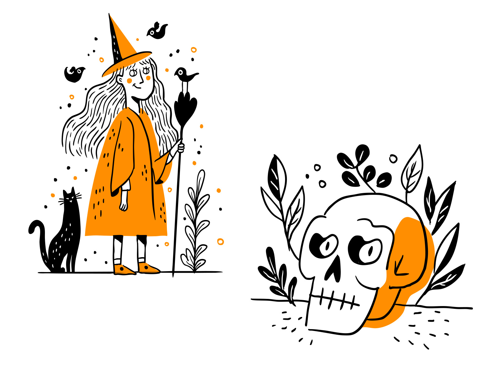 Halloween Spot Illustrations cat halloween pumpkin skull spooky stickers