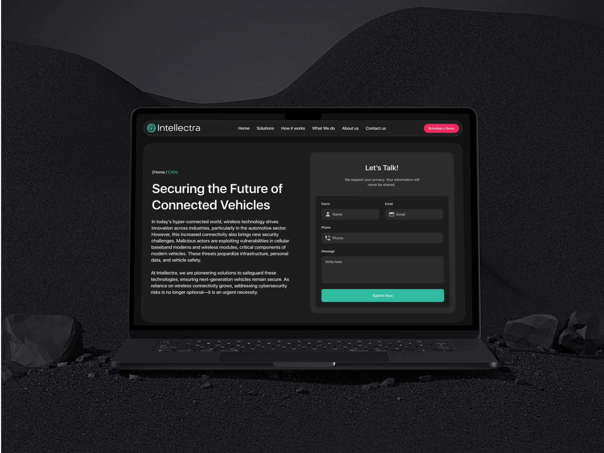 Connected Vehicle Security Website Redesign – Intellectra interface product service startup ui ux web