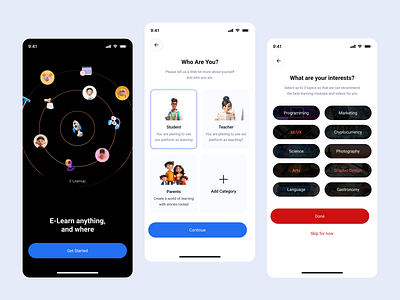 E-Learning Mobile App – Onboarding UI Design app concept app interface app onboarding clean ui course app e learning app edtech app education app learning platform minimal ui mobile app design mobile uiux modern app ui onboarding ui online education student app study app teacher app ui design uiux design