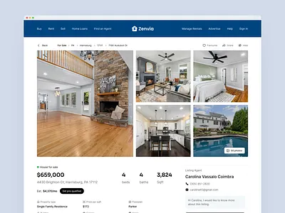 Modern Real Estate Property Page UI – Zenvia artiflow cleanui dashboarddesign dribbble minimalui modernui productdesign propertylisting realestate realestateapp realestatewebsite ui uiinspiration uiux userinterface uxdesign web design webappdesign webdesign website