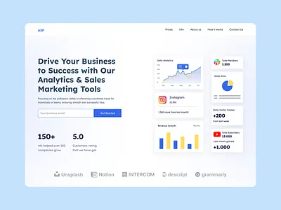 Analyze Sales Pro Website Hero Section Design analyze analyze sales grow business grow social media grow your business hero section saas site hero site landing software as a service ui design ux design website hero website landing