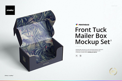 Front Tuck Mailer Box Mockup Set 2 box boxes cardboard customizable design foldable mock up mockup online packaging paper printed printing shop smart object sublimated template