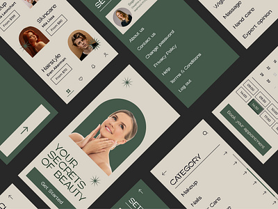 Beauty Salon App Design app beauty beauty salon booking clean figma grotesque ios minimal mobile product skin skincare spa typography ui uiux ux vintage women