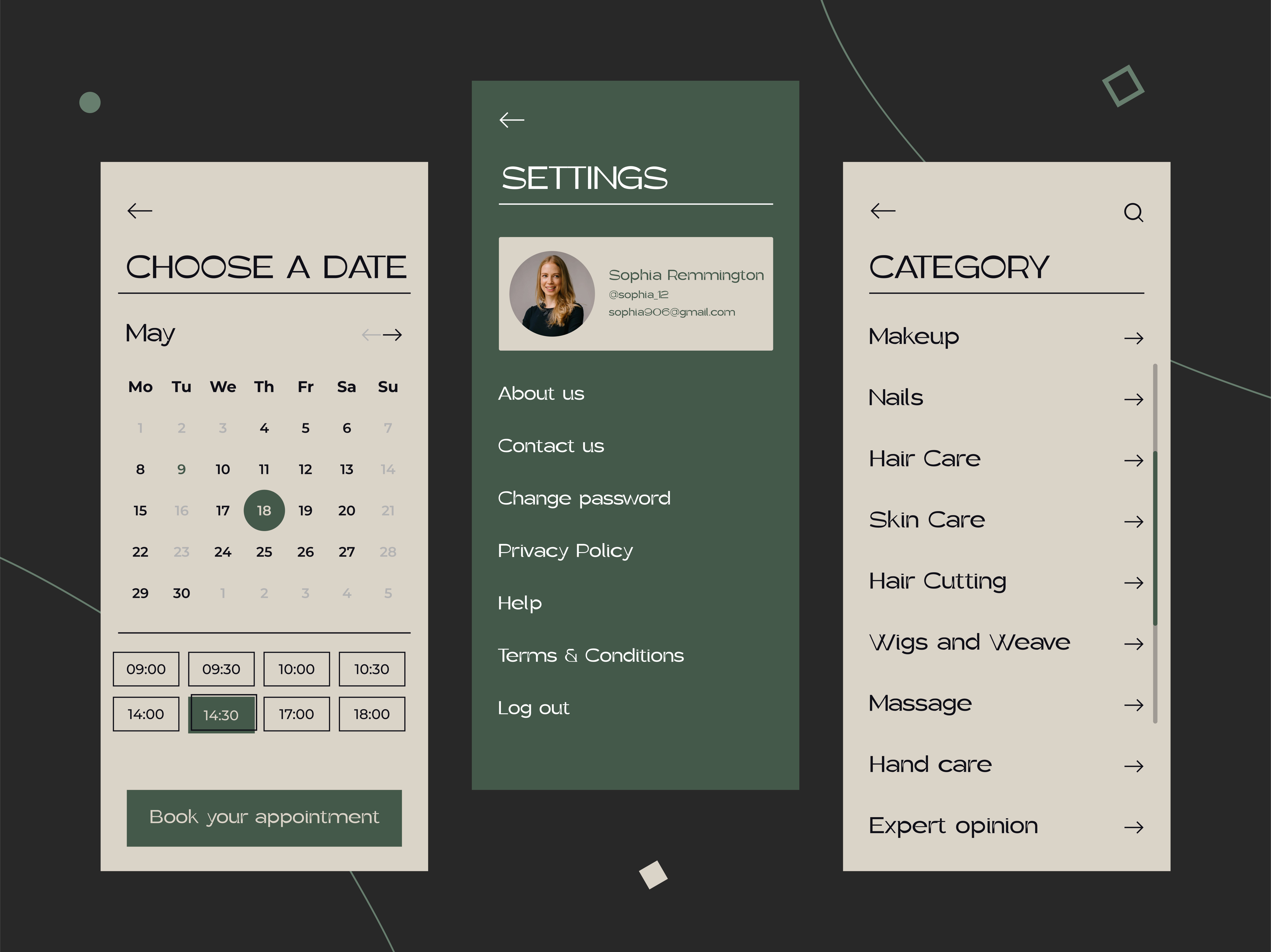 Beauty Salon App Design by Tayyaba Zia on Dribbble