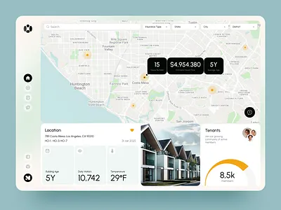 Smart Real Estate Dashboard UI business analytics dashboard dashboard design dashboard ui data visualization design interface map ui minimal ui product design real estate design statistics ui ux user interface web app design web design