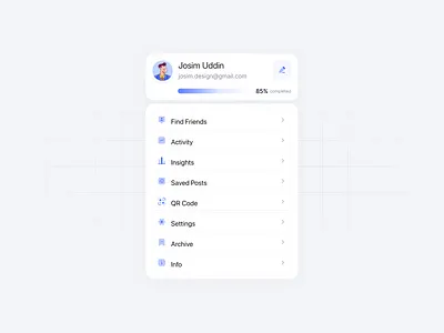 Profile Menu Card — Minimal UI/UX Design app design interface product service startup ui ui card ux web website