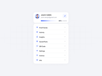 Profile Menu Card — Minimal UI/UX Design app design interface product service startup ui ui card ux web website