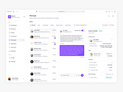 Message & Order Detail UI dashboard design logo marketplace messages saas seller panel typography ui ux
