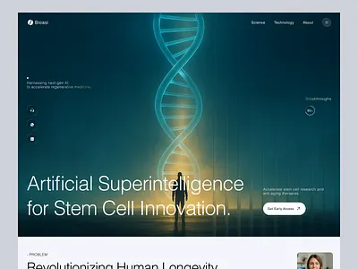 Bioasi - Stem Cell Innovation Hero Design ai anti aging artificial superintelligence cell design elegant futuristic header hero landingpage longevity medicine minimalist modern professional stem ui ux websitedesign