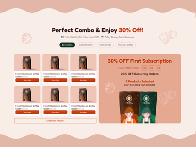 Shopify Landing Page UX - Mushroom Coffee Store Bundle Sell UI bundle offer ui bundle sell ui dtc bundle ecommerce dtc ecommerce mobile first design persuasive ui product bundle landing page product combo ui shopify ecommerce shopify homepage design shopify landing page shopify landing page ux shopify store design shopify ui shopify upsell ui shopify website design trust building ui trust driven ux upsell strategies