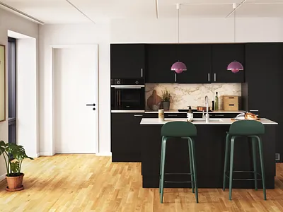 3d Interior Rendering Showcase: Sleek Kitchen with Bold Accents 3d 3d interior 3d rendering interior rendering