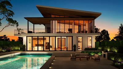 Photorealistic 3D Visualization of Contemporary Poolside Villa 3d exterior rendering 3d rendering architectural rendering architecture visualization cgtech rendering exterior visualization high end rendering luxury home modern architecture photorealistic render poolside architecture
