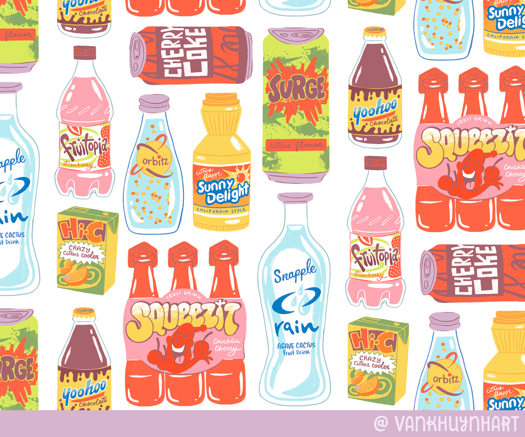 90s Drinks 1990s 90s 90s food 90s kid artwork digital art digital illustration digital painting food art food artist food illustration illustration nostalgia pattern pattern design repeat pattern surface design