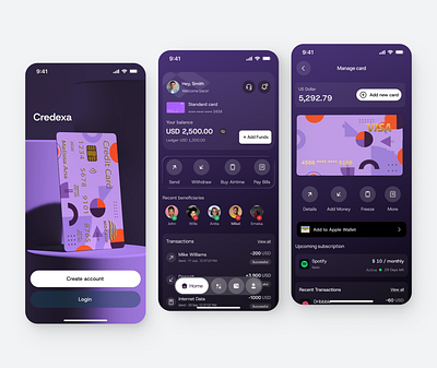 Credexa - Mobile Fintech App app design card management design digital banking finance management fintech fintech app fintech design interface mobile mobile app mobile ui mobileapp product design subscriptions ui ui design uiux ux ux design