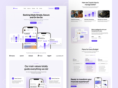 Banking Landing Page Design banking clean ui dashboard figma figma designer finance financial app fintech fintech landing page ui fintech ui fintech website landing page mobile banking modern product design responsive design saas uiux uiux designer website