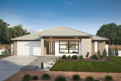 Realistic 3D Visualization of a Modern One-Story Family Home 3d exterior rendering 3d rendering architectural design architectural rendering architecture visualization cgtech rendering exterior visualization facade design house rendering realistic architecture single story house
