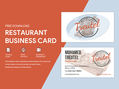 Steakhouse Restaurant Business Card Free Google Docs Template business cafe card cards docs document google ms print printing restaurant template templates visit visiting word