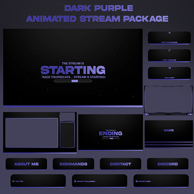 Dark Purple Animated Stream Package for twitch and Kick Youtube animated pack stream animated screens banner design kick overlay kick screens kick stream animated overlay pack stream overlay stinger transition