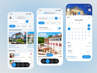 Real Estate Mobile App – Find Your Dream Home with Ease app booking cards clean home screen ios mobile mobile app mobileapp product design property real estate real estate app real estate design rent saas ui
