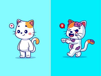 Cute Cat vs Cat Zombie🐱 animals body cat cute eyes face ghost halloween horror icon illustration kitten logo monster paw pet scary spooky tail zombie