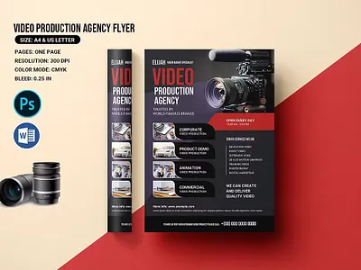Video Production Agency Flyer agency business commercial communication corporate drone film freelance magazine marketing move ms word photography photoshop template production services studio video video production videographer
