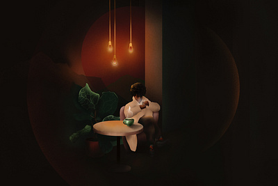 🍁 Cosy Time 🍁 adobe art atmosphere autumn coffee colorful cosy digital art digital painting drawing fall illustration modern painting procreate texture waman warm interior
