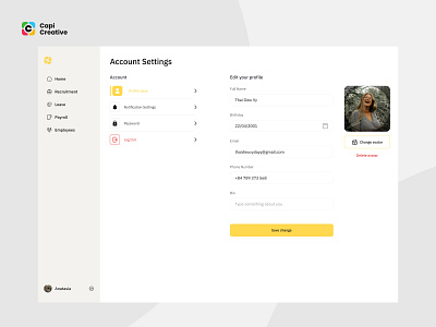 Humaneo - Account Settings Page Web App Design Concept account setting app app design capi creative employee graphic design hiring job create management setting page ui design ux ui web web app design website