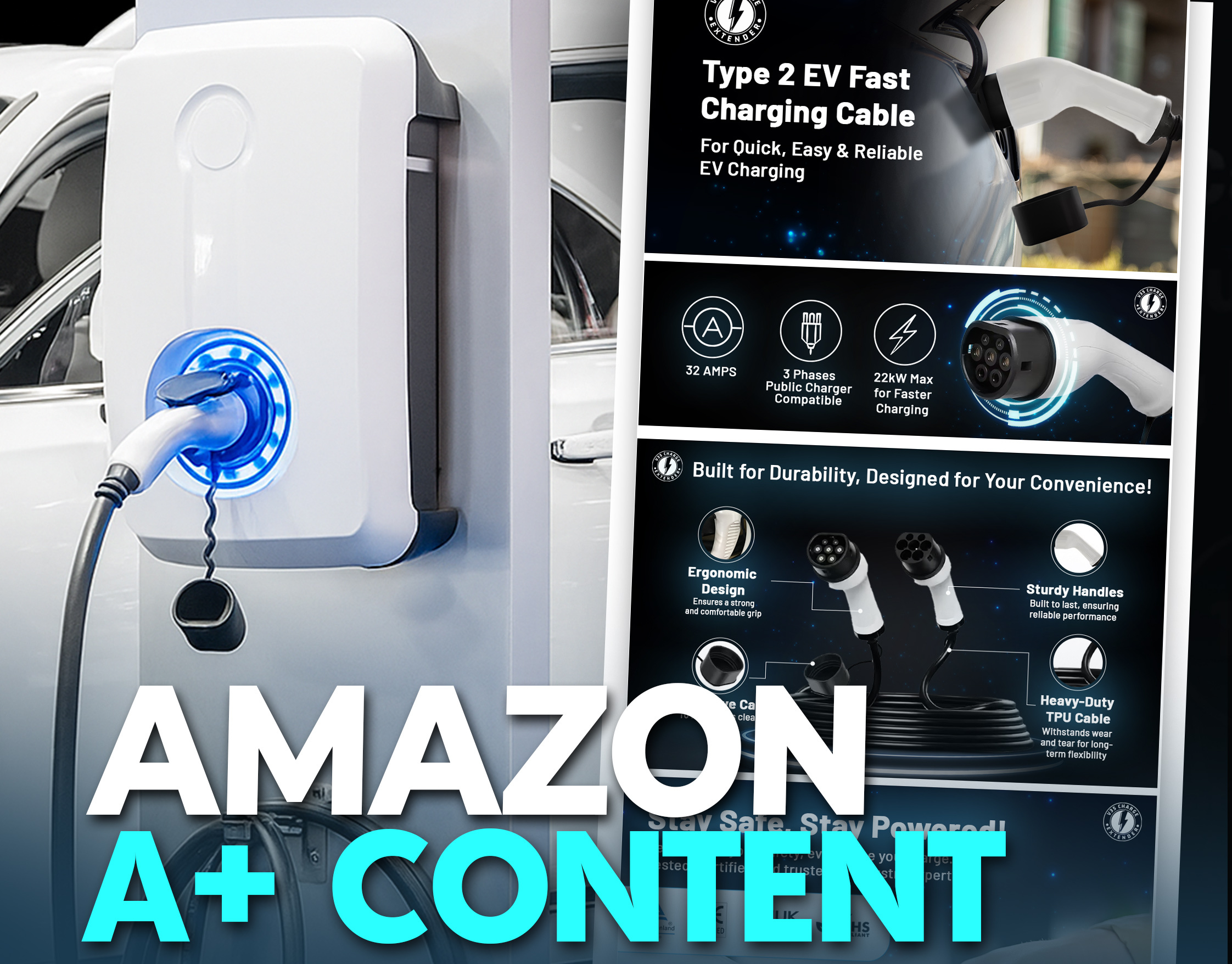 Amazon A+ Content/EBC - EV Charging Cable a content amazon ebc graphic design graphicdesign illustration listingimages photoshop