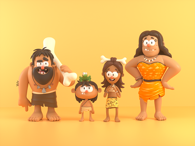 Family 3d c4d cavemen character family illustration love people render vago