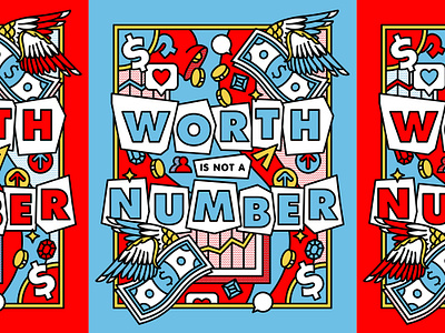 Worth is Not a Number analytics cash coins dollar halftone illustration lettering money monoline numbers pop art ransom social media tattoo type typography worth