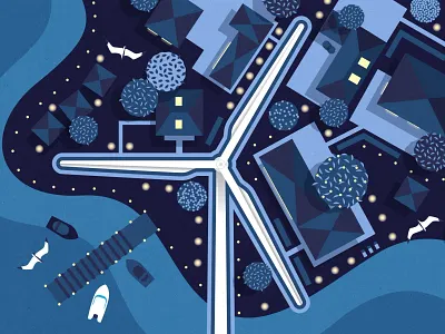 Renewable energy by Kotryna Zukauskaite for Pentagram city community conceptual editorial electricity energy energy sector green green energy illustration illustrator renewable energy turbine vector water wind wind turbines