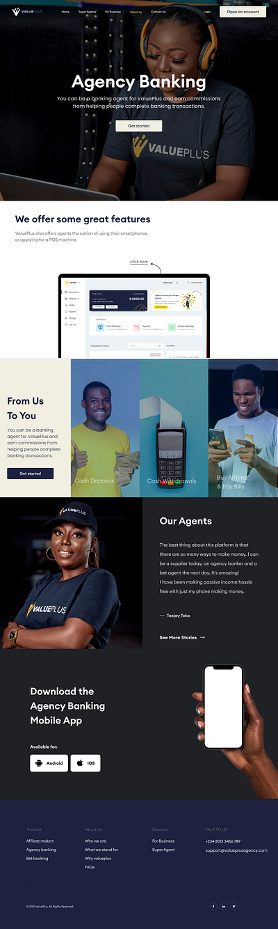 Agency Banking Landing Page agency banking app app design motion graphics pos product design ux